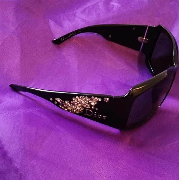 Christian Dior Y2K Sunglasses Black Logo Diamond Crystals Rectangle - Picture 12 of 14